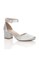Mid Block Heel Ankle Strap 2 Part Heels - Silver - Size: 6