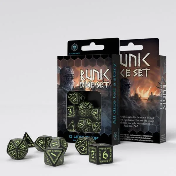 Runic - Dice Set: Black & Glow in the Dark - Q Workshop - FashionsVida