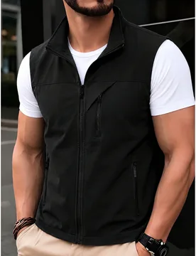 Chaqueta chaleco de cuello alto delgado para hombre, primavera otoño, chaleco deportivo casual con múltiples bolsillos - Shein - FashionsVida