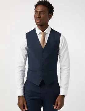 Mens Single Breasted Five Button V-Neck Tailored Suit Waistcoat - Navy - Size 52 (Chest) - Alexandre Silver Label - FashionsVida