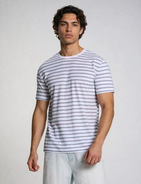 T-shirt in cotone a righe - azzurro
