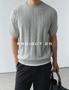 PROJECT 25 Men Linen Blend Vertical Jacquard Knit Crew Neck Short Sleeve T-shirt Old Money Retro Commute Casual Daily Wear Top - Aliexpress - FashionsVida