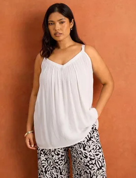 V-Neck Gathered Cami Top White female - Live Unlimited London - FashionsVida