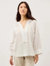 Pure Linen V-Neck Blouse White female