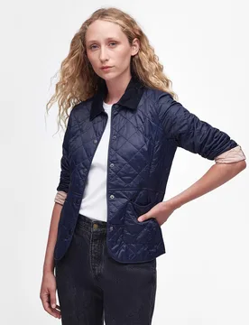 Giacca Deveron blu trapuntata con colletto a camicia in velluto a coste - Barbour - FashionsVida