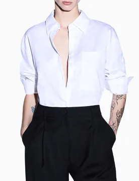Camicia cropped Exchange bianca in puro cotone jacquard - Armani - FashionsVida