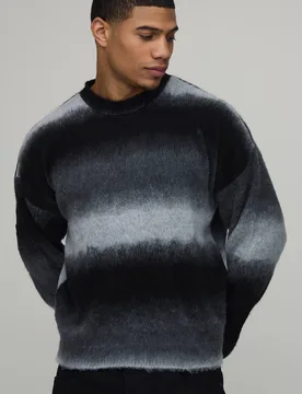 Men's Relaxed Boxy Ombre Brushed Knitted Jumper Charcoal Size X-Large Charcoal XL - boohooMAN - FashionsVida