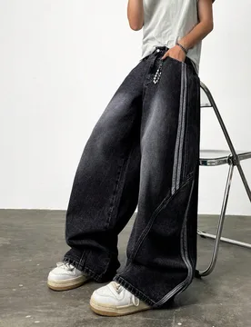 Pieza Pantalones vaqueros de hombre con forma de capullo de estilo vintage de la marca Justice, con pernera ancha y holgada, con parches y diseño aca - Shein - FashionsVida