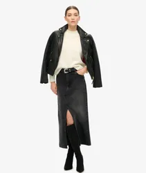 Superdry Damen Denim-maxirock mit Schlitz Schwarz - Größe: 27