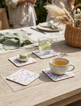 Sottobicchieri con motivo floreale 4 pack - rosa pastello