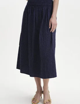 Women's Vanessa Gingham Seersucker Midi Skirt in Dark Navy Size: 14 - Dark Navy - Size: 14 - Finery London - FashionsVida