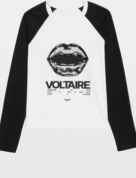 Zadig & Voltaire - Camiseta de mujer de manga larga raglán bicolor con estampado y strass de algodón - Zadig & Voltaire - FashionsVida