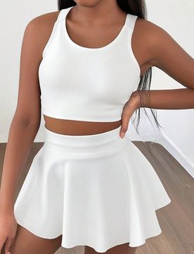 Conjunto informal de niña preadolescente de top de punto de unicolor y pantalones, apto para primavera/verano