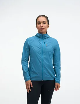 Women's SkyFlow Wind Jacket in Night Glow Blue, Size Small - HOKA - FashionsVida