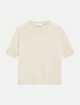 Kurzarmstrickpullover Beige 38