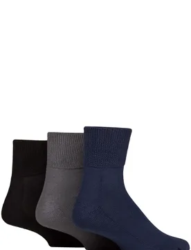 Mens 3 Pair IOMI FootNurse Cushioned Foot Bamboo Diabetic Ankle Socks Black / Navy / Grey 6-8.5 - Assorted - Size: 6-8.5 Mens - SockShop - FashionsVida