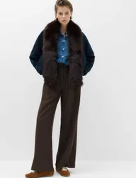 Pinstripe Pleat Front Wide Leg Trousers Chocolate Mix female