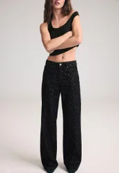 Jeans mit geflocktem Leopardenprint SCHWARZER DENIM-WASHED-LOOK 40
