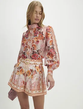 Womens Blouse Pink Floral Long Sleeve High Neck Lyocell - Size 6 Uk - River Island - FashionsVida