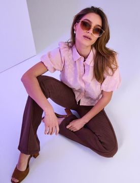 Jeans bootcut flare a vita alta - marrone