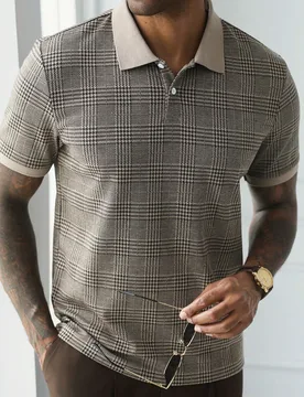 Camisa polo de manga corta con tela texturizada para hombre, adecuada para salidas, reuniones y uso de oficina, formal, ceremonia - Shein - FashionsVida