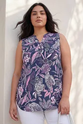 Curve Textured Floral Print V-Neck Top - Pink - Size: 20