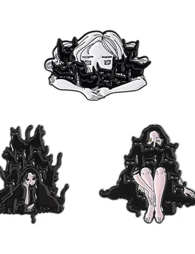 Halloween Punk Anime Movies Girl & Cat Enamel Pins Cartoon Anime Comic Cat Metal Brooch Bag Lapel Badge Jewelry Gift for Friends - Aliexpress - FashionsVida