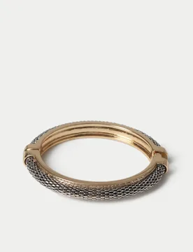 Mixed Metal Engraved Hinged Bangle Gold Mix female - M&S - FashionsVida