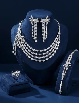 Bride Talk Dubai Luxury Bridal Jewelry Set - Multi-strand Zircon Bow Knot Necklace Earrings Bracelet Ring 4PCS Wedding Accessory - Aliexpress - FashionsVida