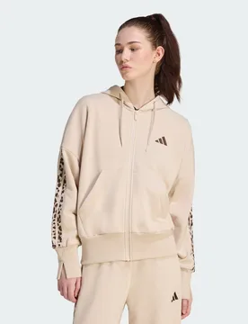 Giacca da allenamento con cappuccio e zip integrale Seasonal Essentials Animal Print 3-Stripes L Crystal Linen / Multicolor / Khaki Six - Adidas - FashionsVida