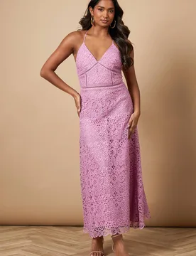 Women's Lace Insert Strappy Midi Dress in Purple Size: 10 - Purple - Size: 10 - OASIS - FashionsVida