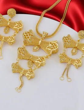 Dubai Gold Color Jewelry Set For Woman Bridal Nigerian African 24K Gold Color Necklace Earrings Jewellery Set Party Gift - Aliexpress - FashionsVida