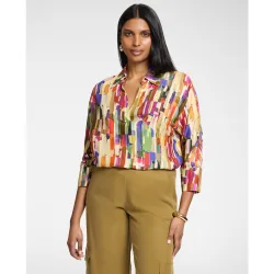 Camisa de mujer de viscosa estampada ajuste boxy sin cierre