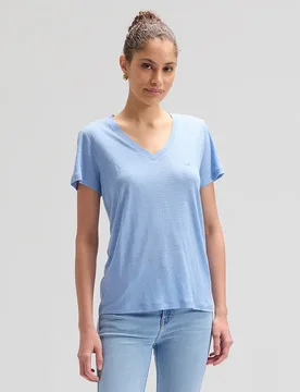 Camiseta de mujer con collo pico de corte regular y manga corta - Lee - FashionsVida