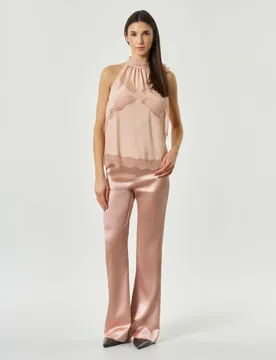 Pantaloni a zampa color cipria con chiusura zip laterale - PINKO - FashionsVida