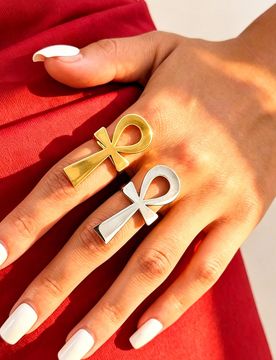 Piezas/1 pieza Juego de anillos con símbolo Ankh chapado en oro de 18K, anillo abierto de acero inoxidable 304, joyería de estilo místico egipcio p