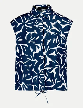 Kurzarm-Hemdbluse mit Blumen Blau 36 - Zero - FashionsVida
