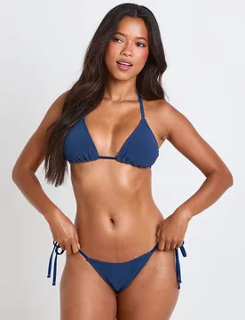 Womens Textured Tie Side Bikini Bottom - Navy - Size 10 Uk - Boohoo - FashionsVida