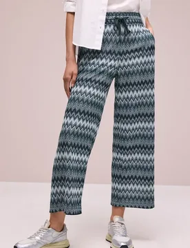 Wide Leg Hose mit Zick-Zack Muster female Grün - Street One - FashionsVida