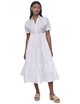 Robe à Manches Courtes Button Front Poplin White XL