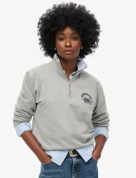 Superdry Damen Athletic Essentials Sweatshirt mit Halblangem Reißverschluss Grau - Größe: 42 - 64.99 - FashionsVida