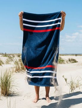Asciugamano in cotone a righe - blu scuro