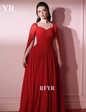 RFYR A Line Prom Dress Cape Sleeve Party Dress Pleats Evening Dress Sweetheart Chiffon Celebrity Dress فستان سهرة Custo - Aliexpress - FashionsVida