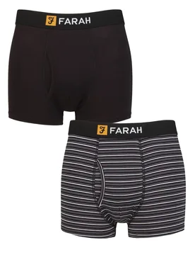Mens 2 Pack Classic Striped and Plain Bamboo Keyhole Trunks Stripe Black / Charcoal M - Black - Size: Medium - Farah - FashionsVida