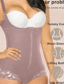 Pieza Shapewear para mujer, Cinturilla, Mono con cierre de cremallera frontal - Shein - FashionsVida