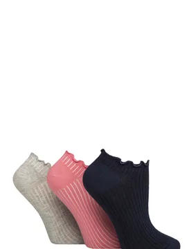 Women's 3 Pair Organic Cotton Frill Trainer Socks Navy One Size - Assorted - Size: One Size - Charnos - FashionsVida