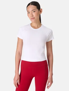 Athlete Crew Neck Seamless Crop T-Shirt White female - Sweaty betty - FashionsVida