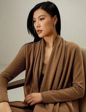 Cardigan Ouvert Avec Col En Pile Élégant Coupe Standard 100% Cachemire Doux Pour La Peau, Confortable Et Durable S
