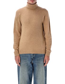 Robust Smooth-Hand Camel Wool Blend Turtleneck Sweater with Ribbed Cuffs