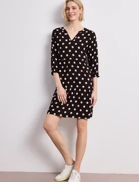 Knielanges Kleid mit Split Neck und Print female Braun